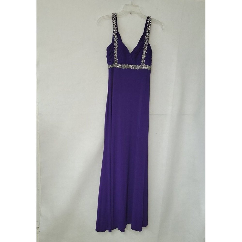 Betsy & Adam Dress Womens 8 Formal Purple Rhinestone Gown Lined Prom Wedding New